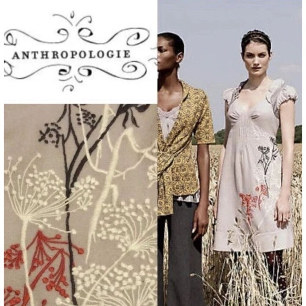 Anthropologie Womens Floreat Wool Silk Fruit Moon Floral Dress Sz. 8 Gray SP EXC